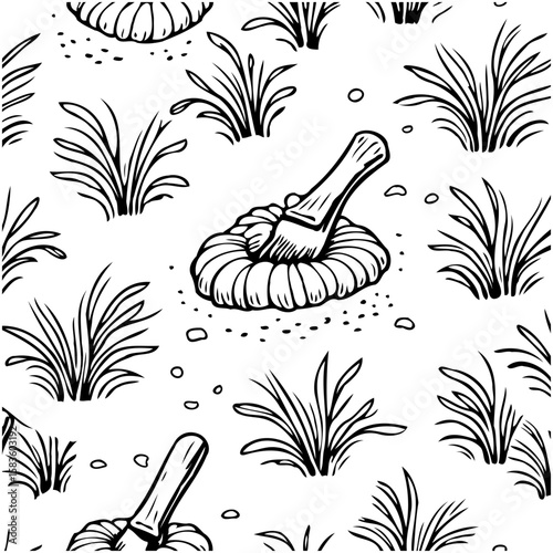Whimsical hand drawn herbal compress pattern for wellness and spa themes