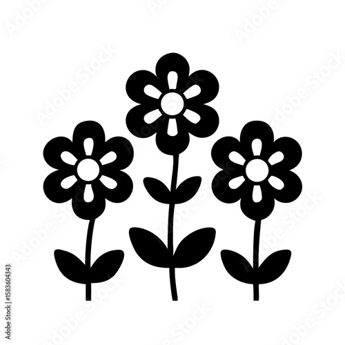 Three Flowers Solid Icon in Bold Filled Style

