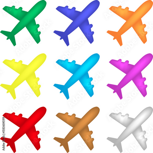 Colorful Airplane Icons Set for Travel and Aviation