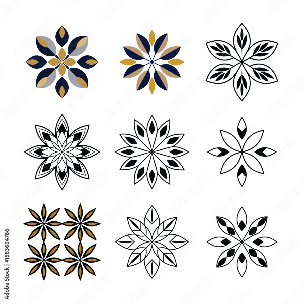 Abstract Geometric Floral Pattern with Stylized Leaf Motifs Abstract Geometric Floral Pattern with Stylized Leaf Motifs