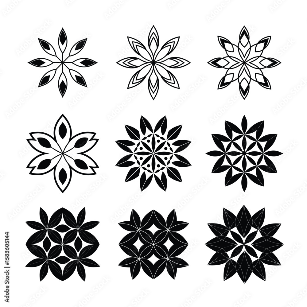 Obraz premium Abstract Geometric Floral Pattern with Stylized Leaf Motifs