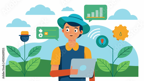 An AIpowered virtual assistant helps farmers identify and diagnose crop diseases by answering questions and providing customized recommendations based on specific symptoms.. Vector illustration