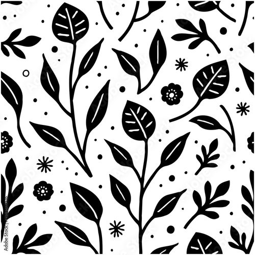 Botanical elegance: Black and white floral pattern for textile and wallpaper
