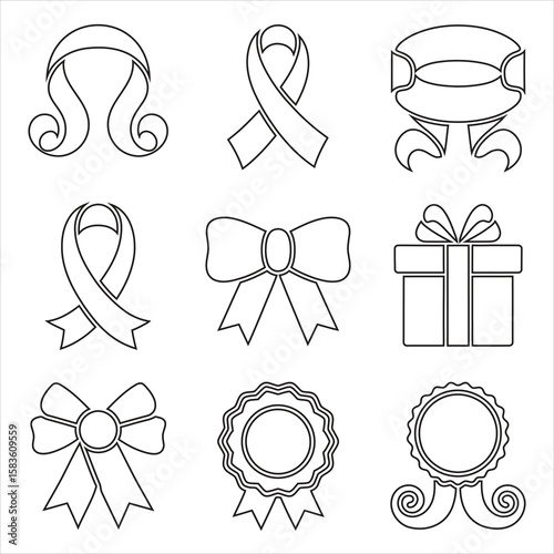 Ribbon gift bow award rosette and decorative elements vector