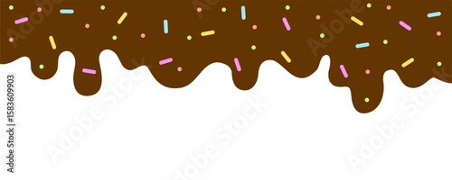 Chocolate sauce with sprinkles ice cream toppings seamless for Banner border and decoration.