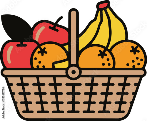 Wicker basket filled with colorful fruits fruit basket