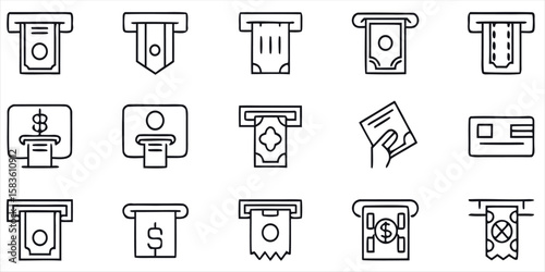  ATM and Banking Icons Set Line Art Vector Illustration