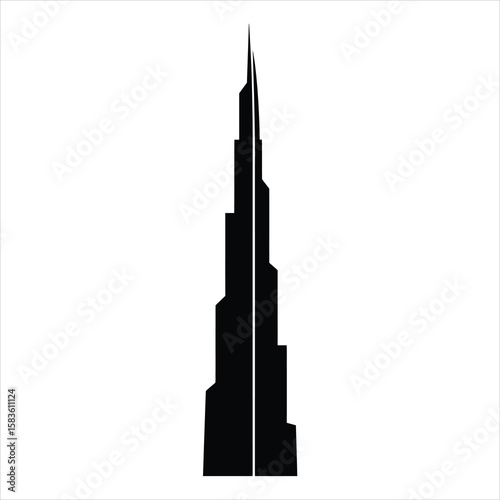 Tall skyscraper silhouette sharp pointed peak geometric structure black white