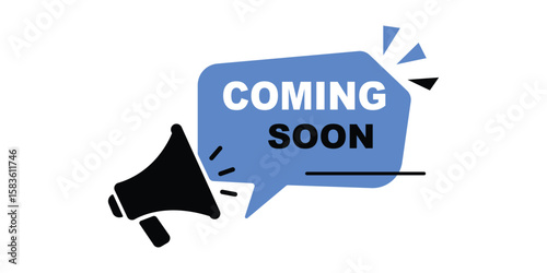 Creative speech bubble style “Coming Soon” banner with megaphone icon, suitable for marketing, launch teasers, or notifications