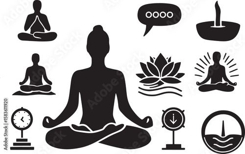Find Inner Peace with Yoga and Meditation Icons A Collection of Spiritual Symbols for Wellness and Mindfulness Practices