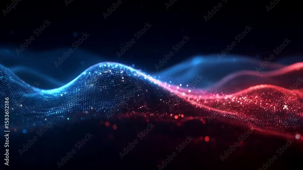 Abstract Digital Render of Glowing Red and Blue Points in Motion
