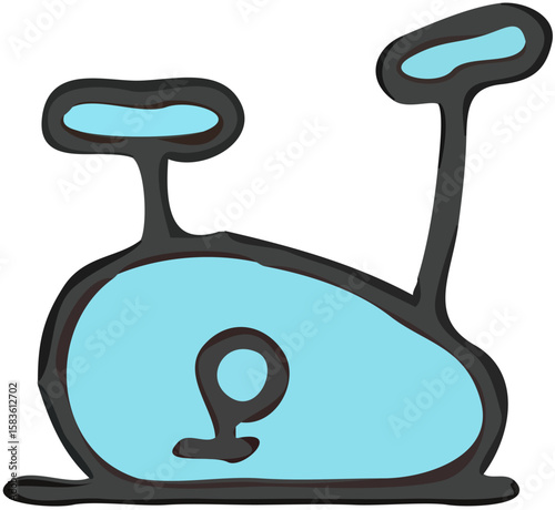Simple, childlike illustration of a light blue stationary exercise bike.