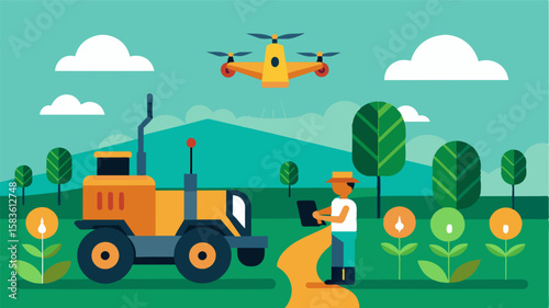 Artificial intelligence also enables autonomous and precise harvesting reducing labor costs and maximizing efficiency on the farm.. Vector illustration