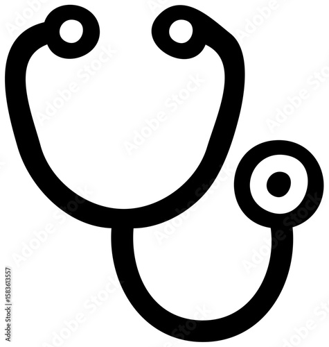 Simple black and white illustration of a stethoscope, a medical device.