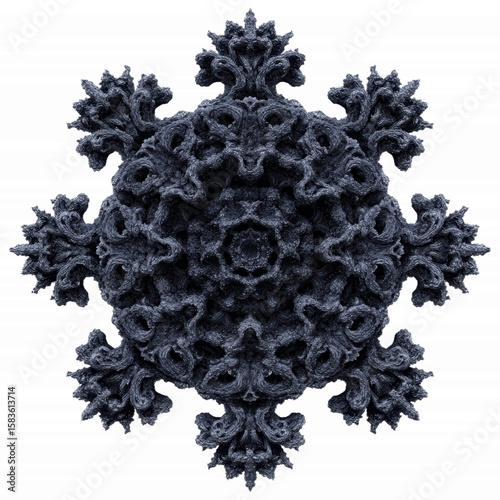 Intricate 3D Fractal Snowflake Design on Blue and White Striped Transparent background