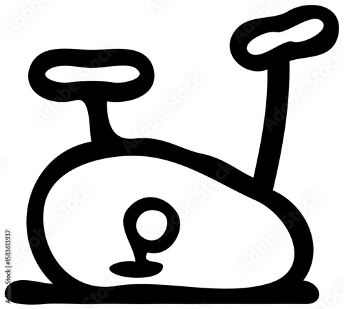 Simple black and white drawing of an exercise bike, showing the seat, handlebars, and body.