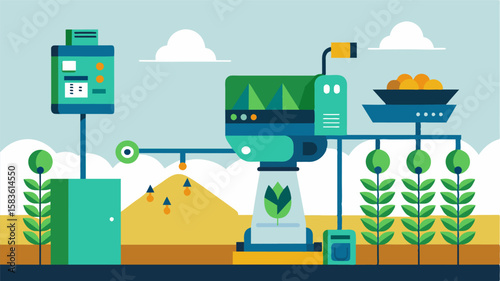 An automated fertilizer dispenser utilizing realtime data on plant needs to accurately deliver customized fertilizer blends.. Vector illustration