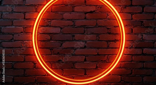 Neon Circle Glowing On Brick Wall Perfect For Backgrounds And Graphic Elements
