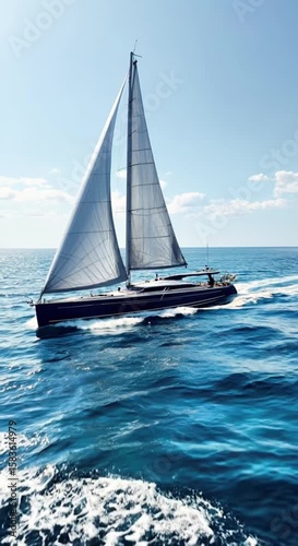 Sailing Yacht Navigating Turquoise Waters On A Bright Sunny Day In Summer