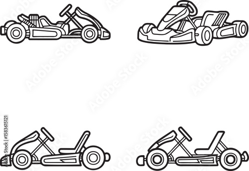 Set of Go kart Outline vector illustration isolated On Transparent Background