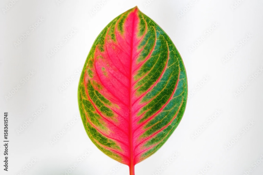 Fototapeta premium A Study in Contrasts - Red and Green Veins of a Leaf Against a White Background