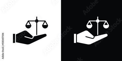 Justice scales in Hand icon. Simple high quality pictogram. Modern solid style