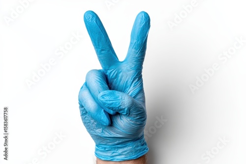 Gloved Hand Gesturing Peace Symbol Top View