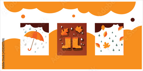 Autumn Season Icons, Weather and Fall Elements
