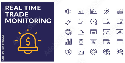Real Time Trade Monitoring Icons, Finance and Analysis
