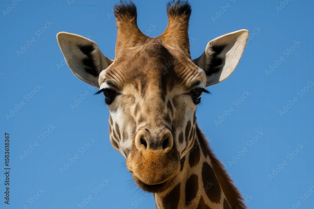 Fototapeta premium A serene moment captured with a majestic giraffe against a clear blue sky