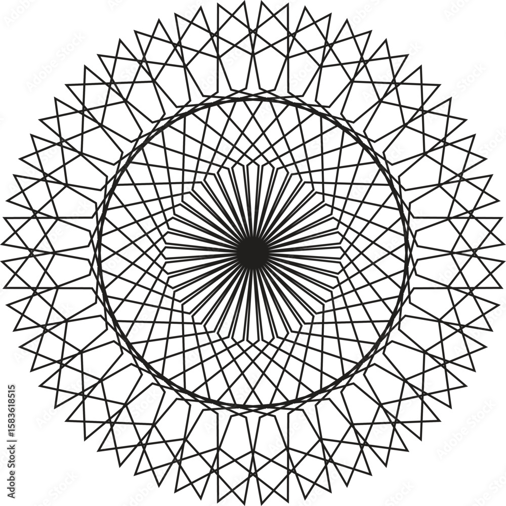 Obraz premium Black Geometric Mandala Design – Abstract Symmetrical Circular Pattern