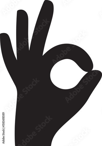 OK Hand Sign Silhouette Vector Icon, appreciate symbol, Black Gesture Symbol on White Background.