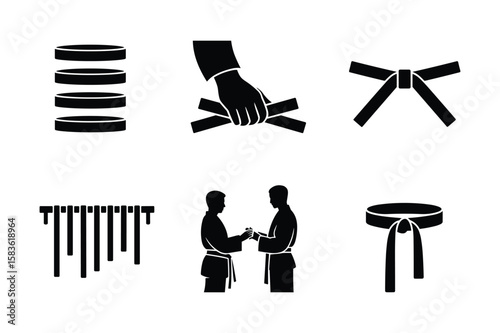 Martial arts symbols showing belts and training sport discipline
