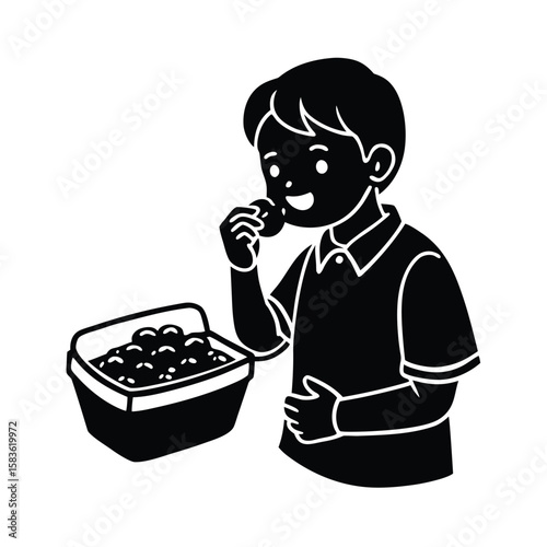 school tiffin with happy child eating chole bhature