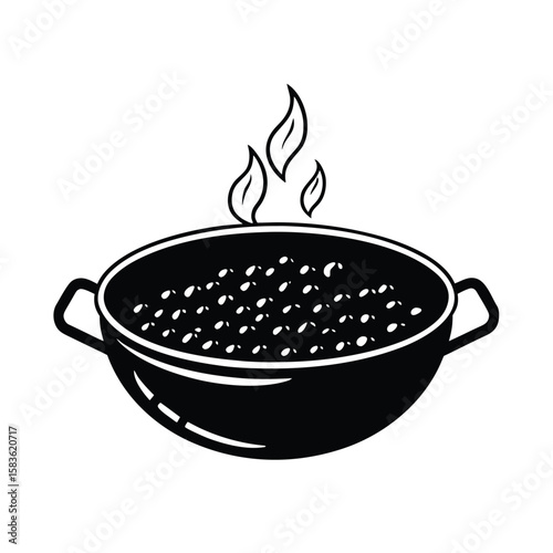 spicy chole cooking in hot iron kadai closeup