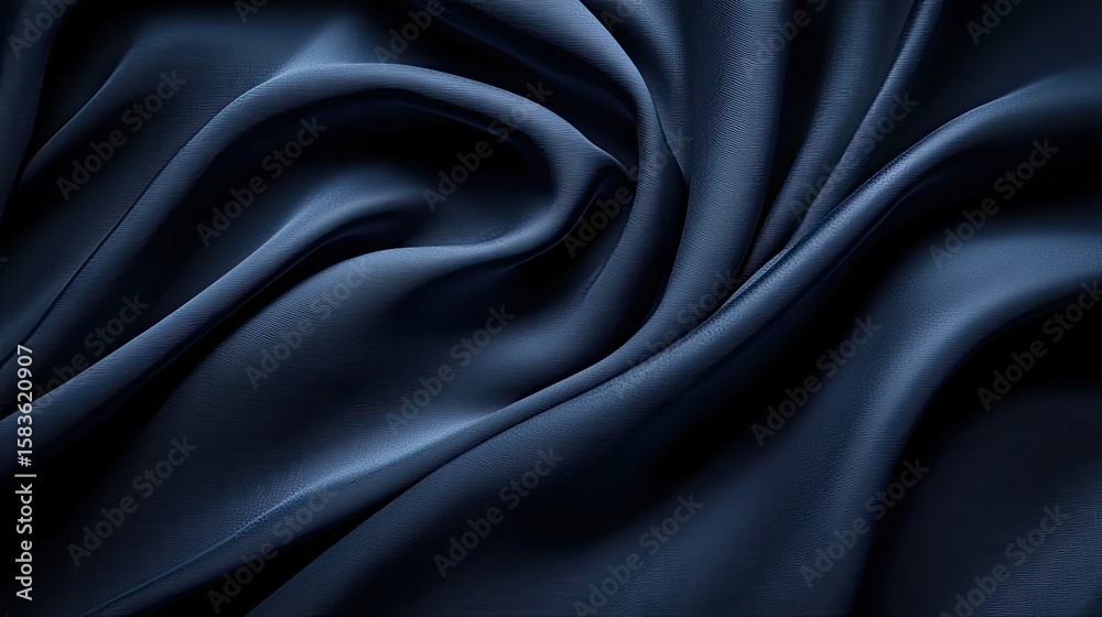 Fototapeta premium Smooth Dark Blue Fabric Texture with Elegant Wavy Drapery