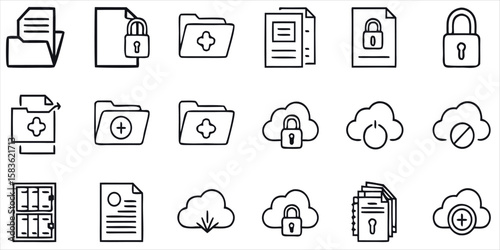 Data and Cloud Storage Icons, File and Information Security
