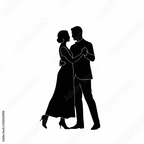 Couple dancing together in silhouette against a white background  
