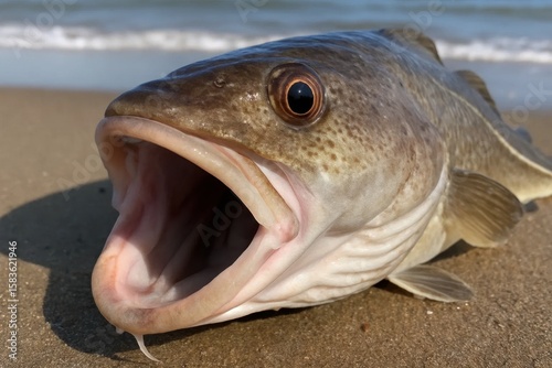 A Fish's Surprised Gaze on a Sunlit Beach