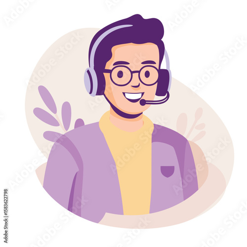 Friendly Male Customer Support Representative with Headset Illustration