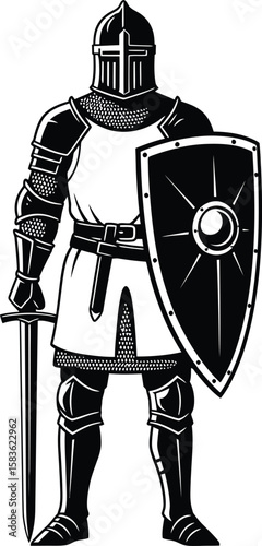 Knight in Full Armour with Sword and Shield - Medieval Defender