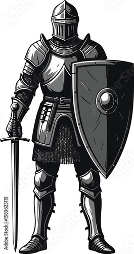 Knight in Armour with Sword and Shield - Medieval Warrior