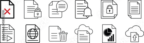 Document Line Icon . Perfect. Mobile and Web. Certificate, Chart, Clipboard, Config, Data, Download, E-Mail, File, Image. Vector illustration collection design.