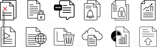 Document Line Icon . Perfect. Mobile and Web. Certificate, Chart, Clipboard, Config, Data, Download, E-Mail, File, Image. Vector illustration collection design.