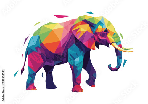 Colorful geometric elephant illustration in vibrant shades