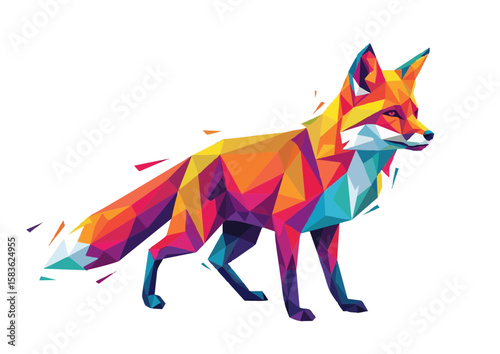 Colorful geometric fox illustration in vibrant shades