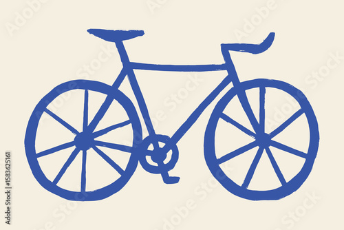 Bicycle blue outline naive hand drawn vector illustration