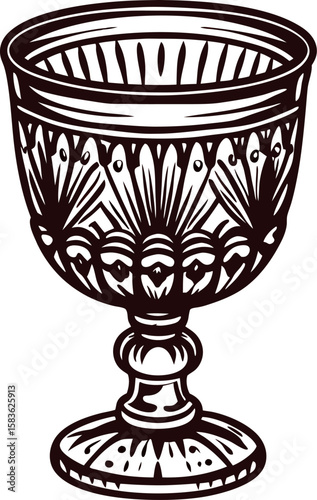 Intricately detailed vintage chalice illustration with ornate patterns and classic engraved glass design