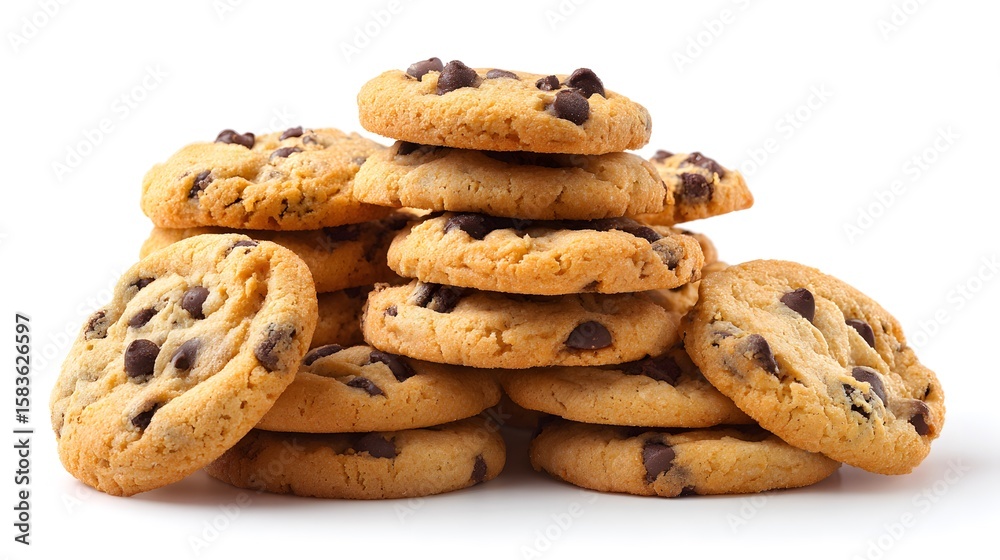 Stack of Chocolate Chip Cookies on White Background Stack of Chocolate Chip Cookies on White Background