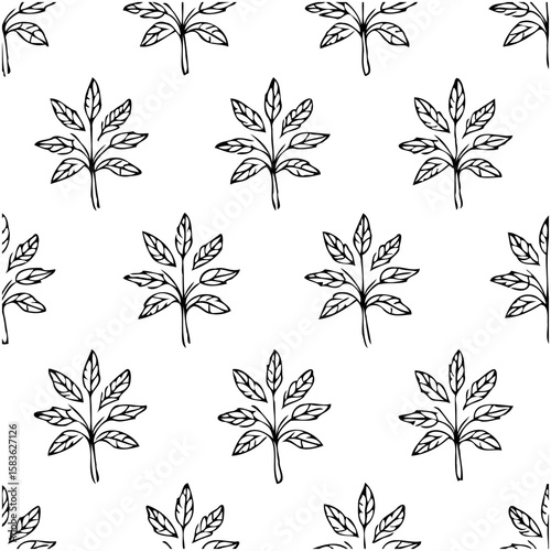 Elegant Black and White Leaf Pattern for Textile Design and Wallpaper Creation